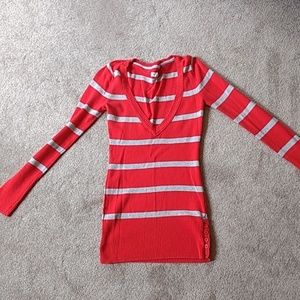 Red and grey striped sweater